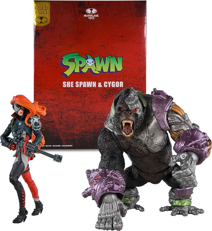 SPAWN MEGAFIG 2PK - SHE SPAWN / CYBORG (Gold Label)