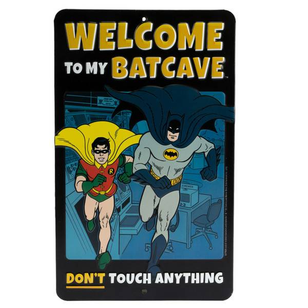 BATMAN WELCOME TO MY BATCAVE EMBOSSED METAL SIGN